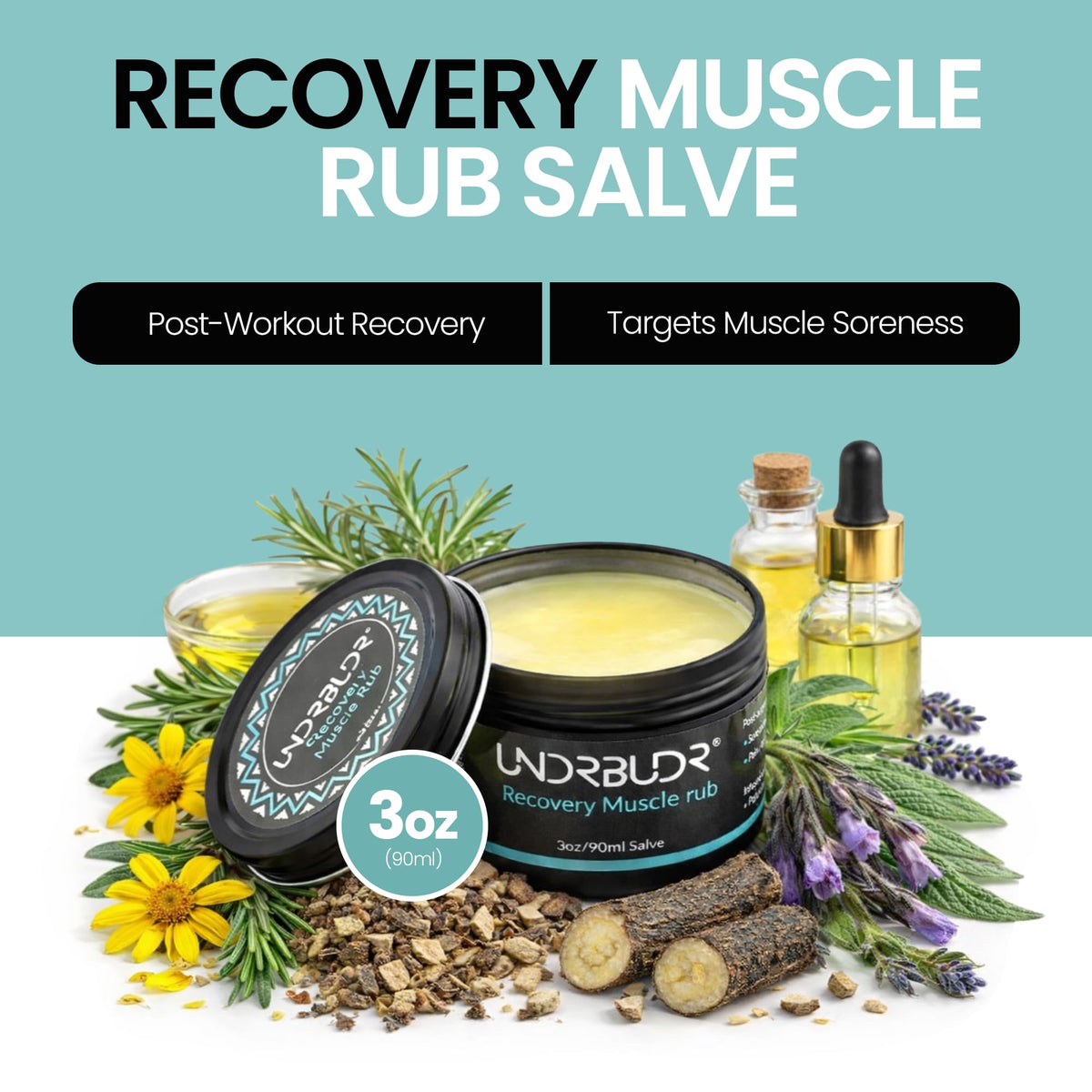 UNDRBUDR Post-Activity Recovery Muscle Rub Salve with Arnica, Comfrey & Essential Oils- Balm for Muscle Soreness, Joint Discomfort & Post-Workout Recovery, Natural Formula for Active Lifestyles (3 oz) UNDRBUDR