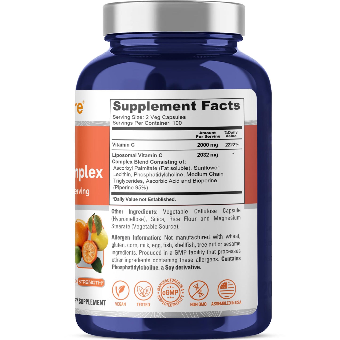 NusaPure Liposomal Vitamin C 2032mg - 200 Veggie Vegan Capsules, BioPerine - High Absorption Ascorbic Acid NusaPure