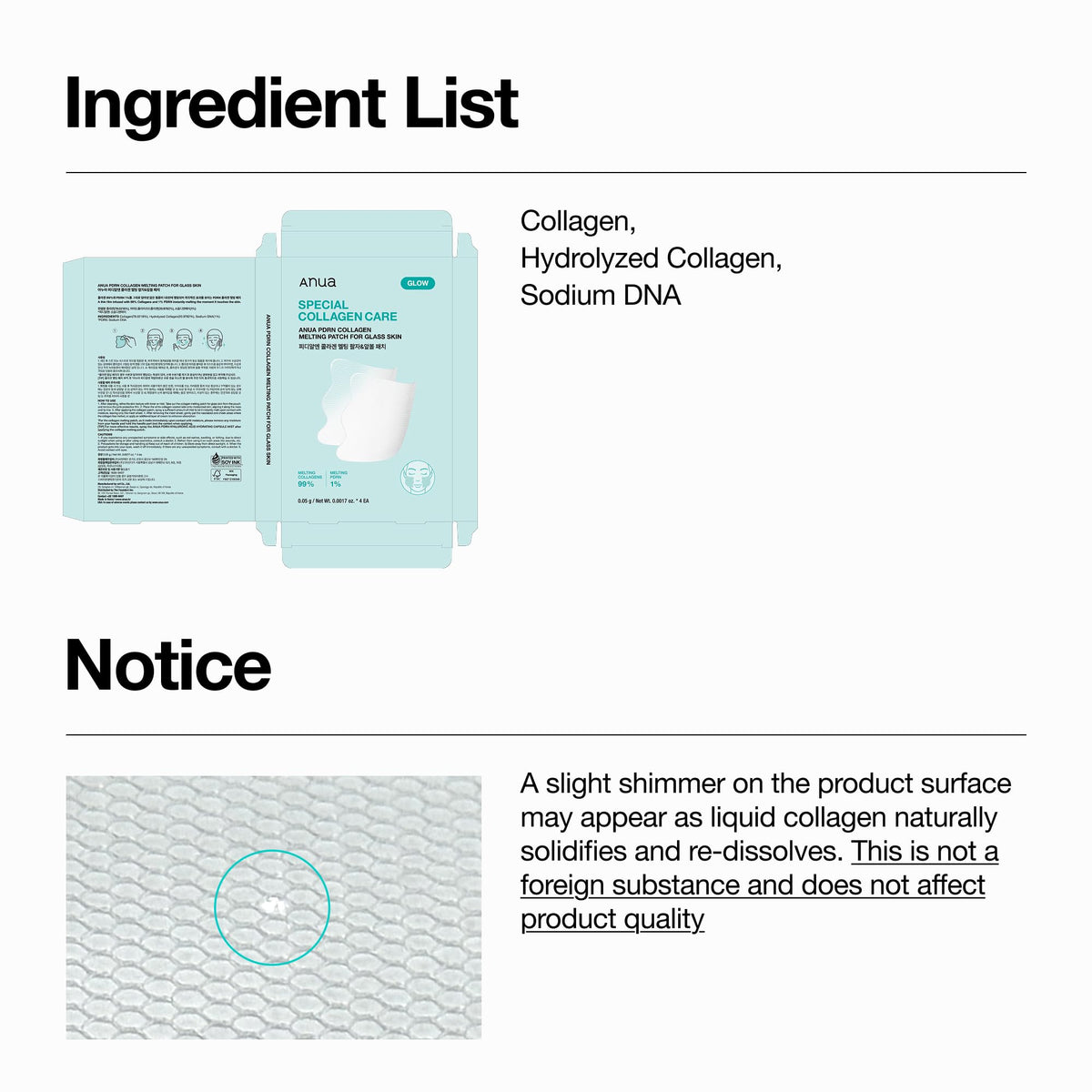 ANUA Salmon DNA PDRN Collagen Melting Patch for Glass skin, 2 Pairs x 4ea ANUA
