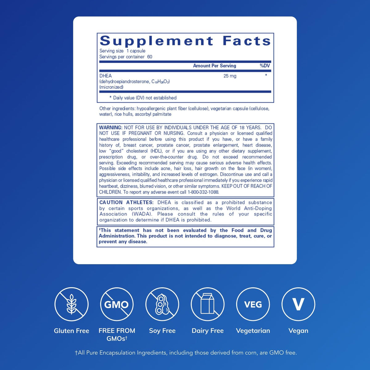 Pure Encapsulations DHEA 25 mg - Supplement for Immune Support, Hormone Balance, Metabolism Support, and Energy Levels* - with Micronized DHEA - 60 Capsules Pure Encapsulations