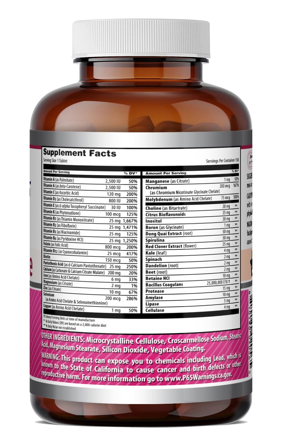 Amazing Formulas Women's One Multivitamin | Food Based | 150 Tablets, 5 Month Supply | Complete Blend of 40 Vitamins, Minerals & Probiotics Supplements | Non-GMO | Gluten-Free | Made in USA Amazing Nutrition