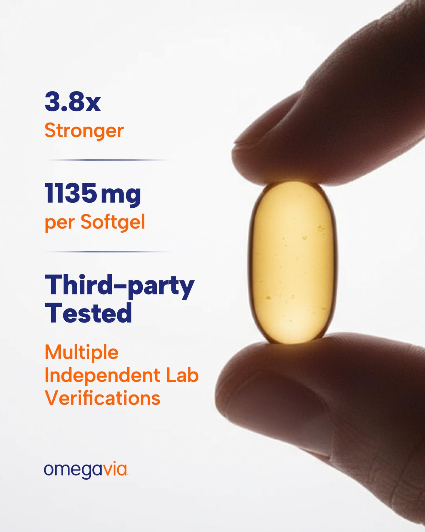 OmegaVia Ultra Concentrated Omega 3 Fish Oil Burpless, 60 Softgels, Triple Strength Omega 3 Fish Oil Supplements, 1135 mg Pure Omega3 OmegaVia