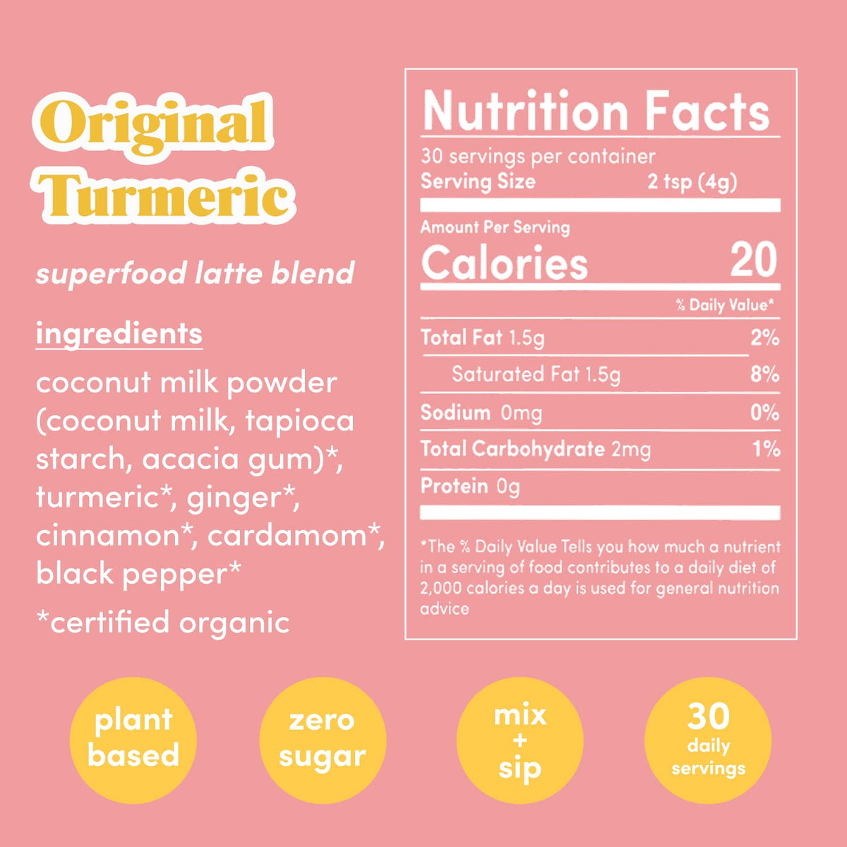 GOLDE - Superfood Latte Blend - Original Turmeric - Plant-Based w/Coconut, & Ginger - Vegan, Keto, Sugar-Free - 30 Servings GOLDE