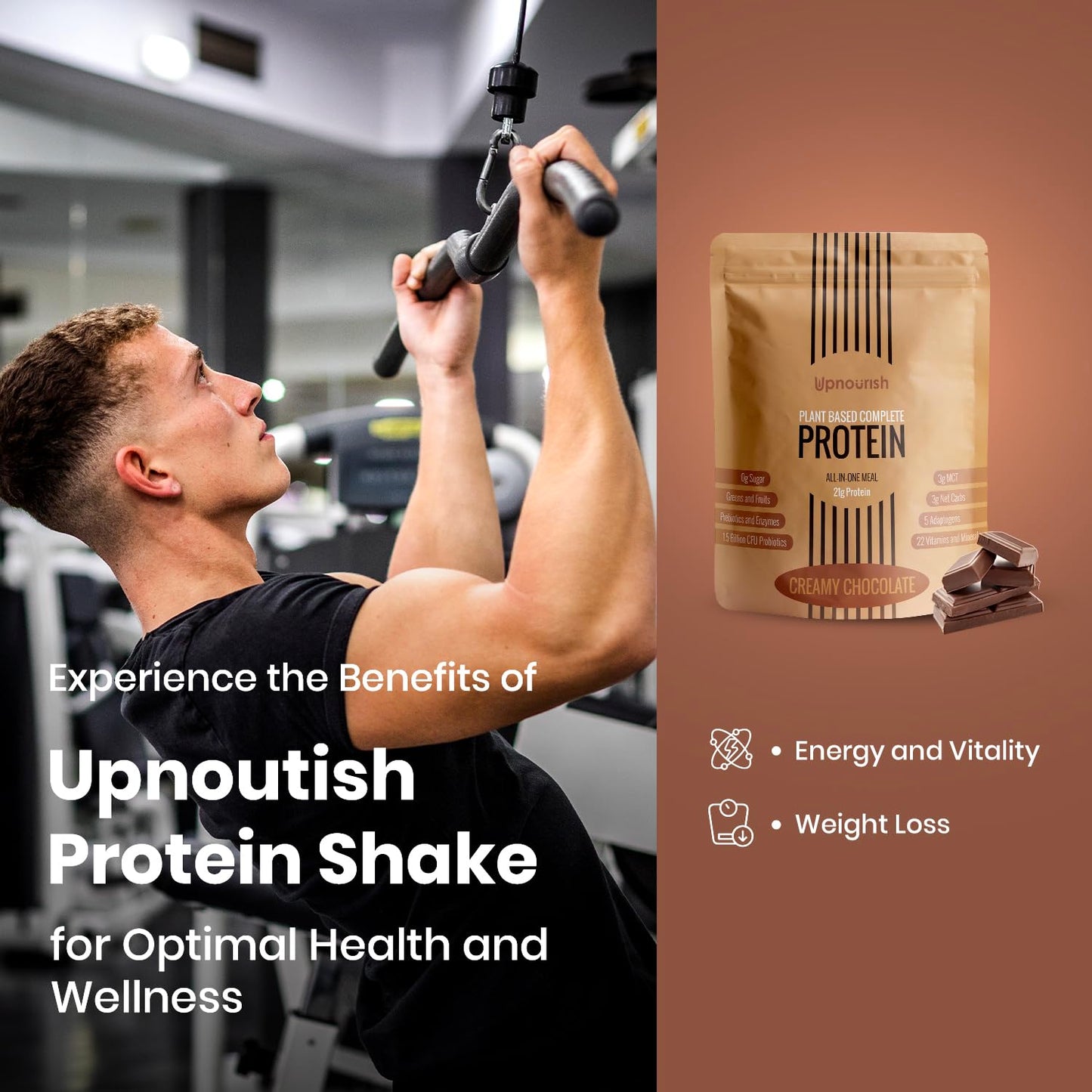 UpNourish Chocolate Vegan Protein Powder 54 Superfoods Powder,1.5 Billion CFU Probiotics 21g Plant Based Protein,No Sugar No Dairy No GMO Dairy Free,Meal Replacement Shake Keto-Friendly Low-Carb Diet,15 Servings UpNourish