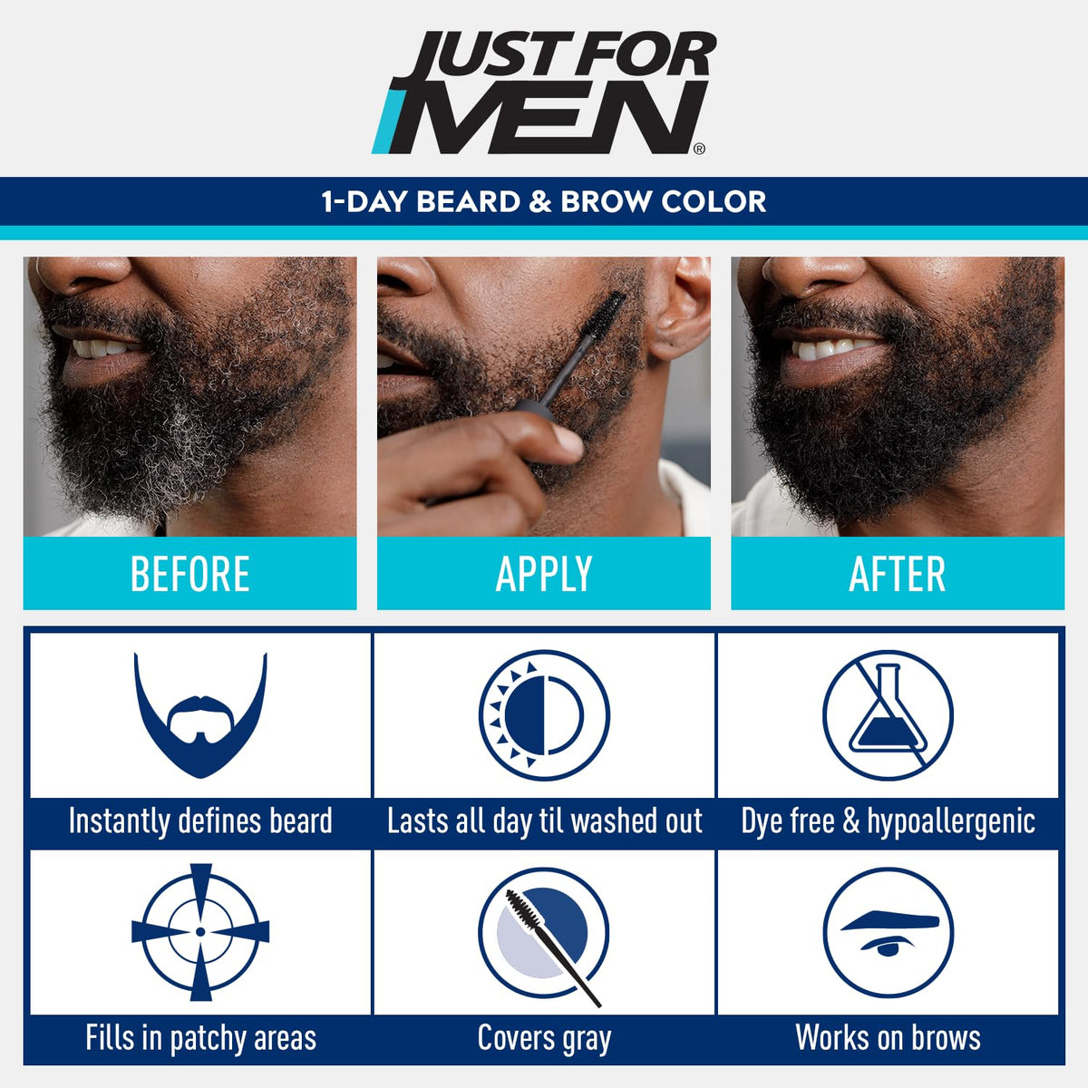 JUST FOR MEN 1-Day Beard & Brow Color, Temporary Color, Black Just for Men
