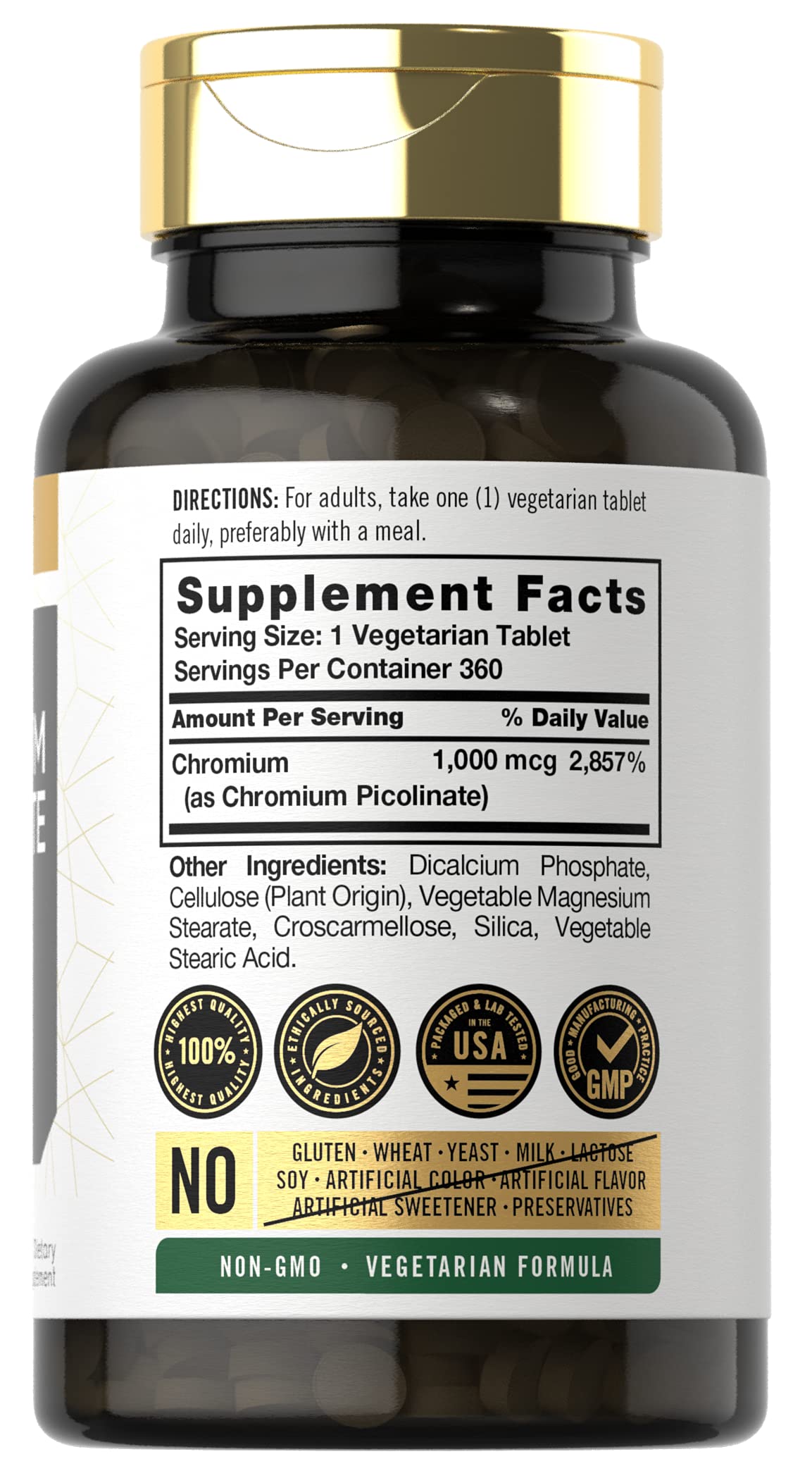 Carlyle Ultra Chromium Picolinate 1000mcg | 360 Tablets | Vegetarian, Non-GMO, Gluten Free Carlyle