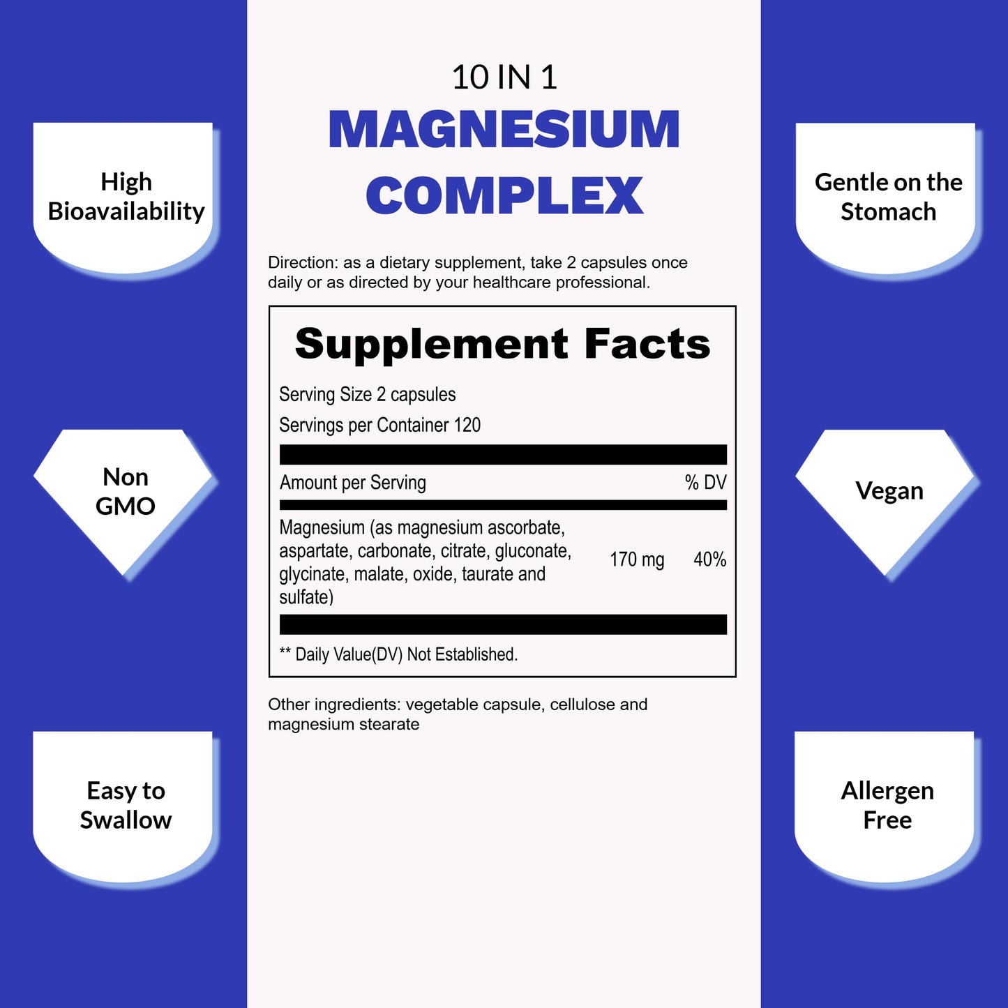 UpNourish Magnesium Supplement - 10 in 1 Magnesium Complex - Full Spectrum Magnesium Mineral Supplements with Glycinate, Citrate, Taurate, Malate, Carbonate, Oxide and More, 240 Vegan Capsules UpNourish