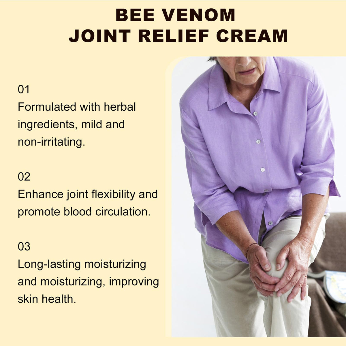Bee Venom Joint Cream, Natural Bee Venom Skin Cream, Bee Venom Advanced Joint & Bone Cream, Suitable for Everyday Back, Waist, Neck, Hands, Knees, Light Non-Sticky for Men Women Aldult - 2.11 Oz/60g JoanofArc