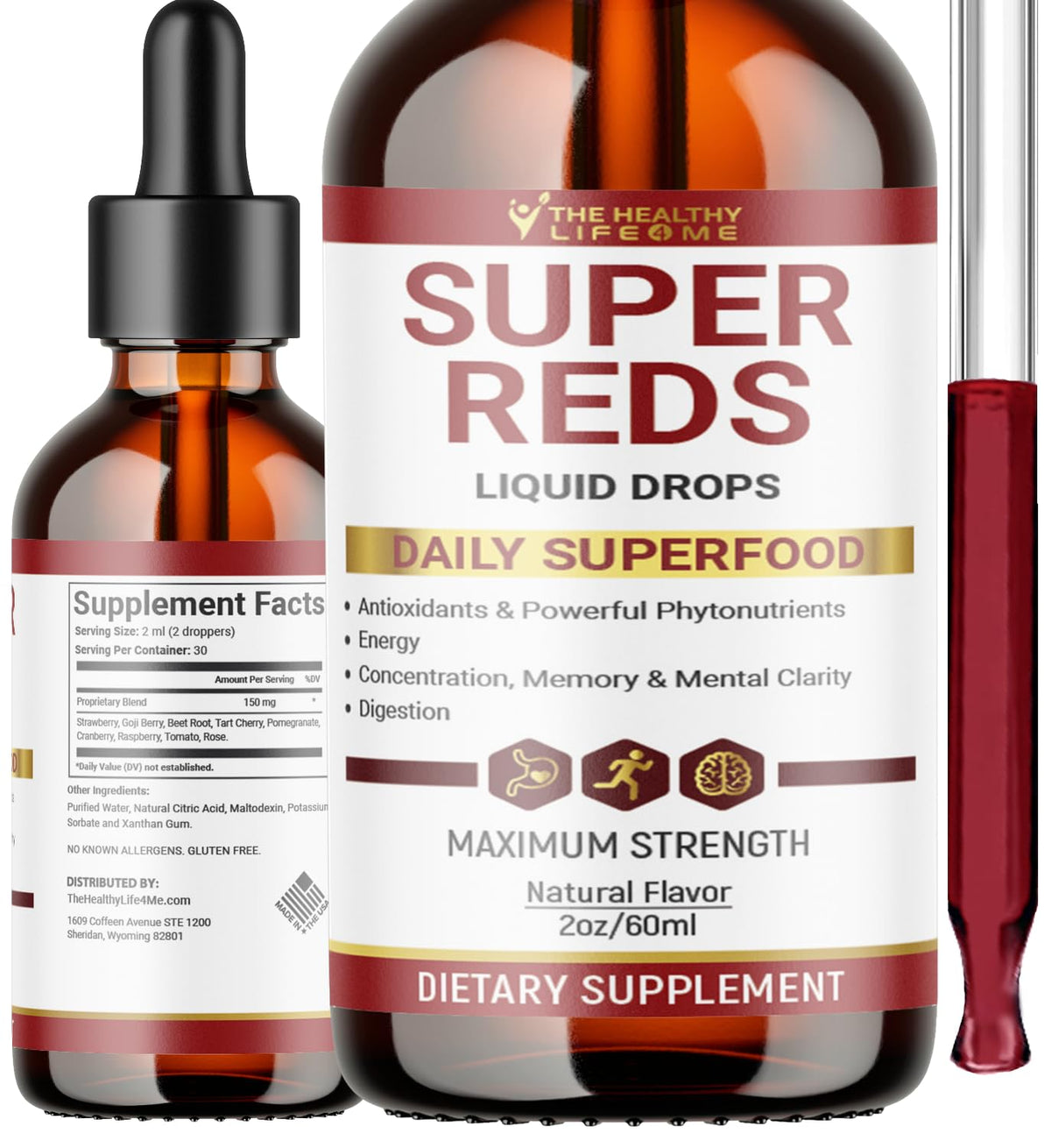 THE HEALTHY LIFE 4 ME Liquid Super Reds Phytonutrient Superfood Drops | Phytonutrient Blend containing Polyphenols | Antioxidants & More | Great Taste 2oz - 30 Day Supply THE HEALTHY LIFE 4 ME