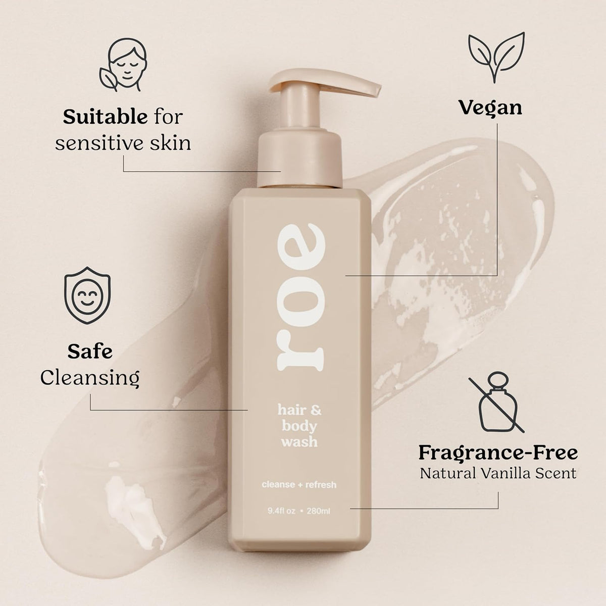 Roe Wellness- Toddler & Baby Body Wash & Shampoo Moisturizing Clean Ingredients | Suitable for Sensitive Skin, Fragrance-Free, Natural Vanilla Scent, Fresh Cleaning | 9.4 fl oz. Gsupps Australia