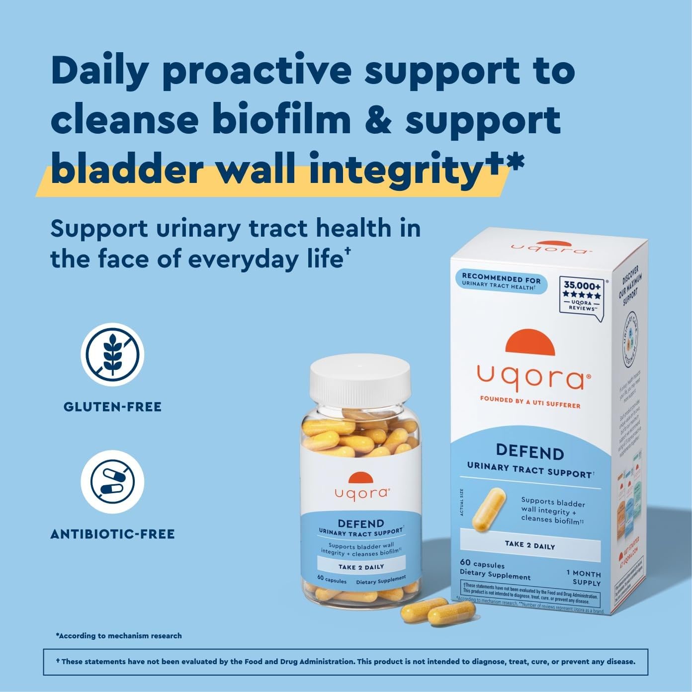 Uqora Defend - Urinary Tract Health Supplement - Support Bladder Health & Cleanse Biofilm* with D-Mannose, Green Tea Extract, Turmeric Extract & More Uqora