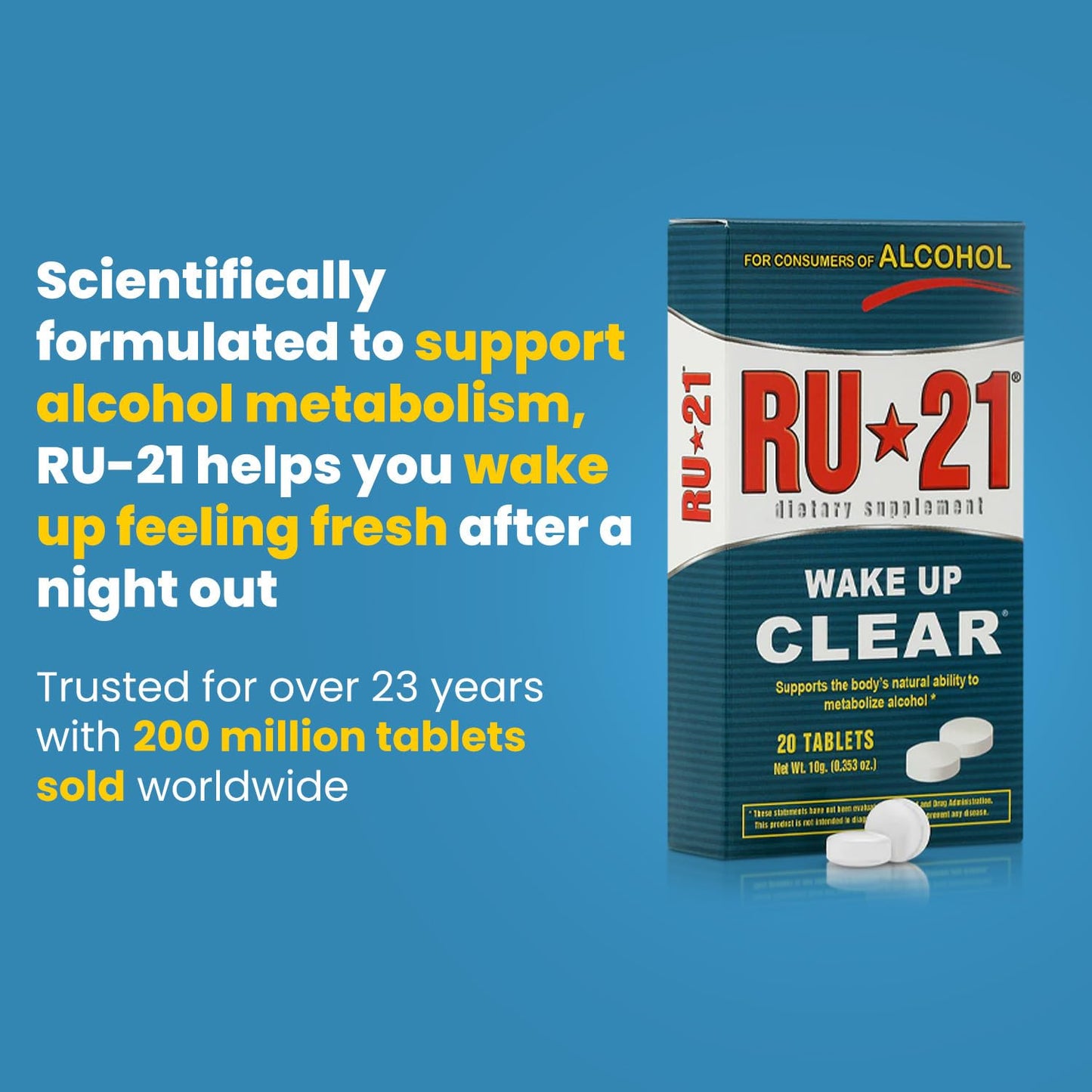 RU-21 The Supplement for When You Want to Drink & Go to Work The Next Morning | Feel Better After Celebrating & Support Your Liver | Trusted for 23+ Years | Made in USA (20 Pills, 10 Servings) RU-21