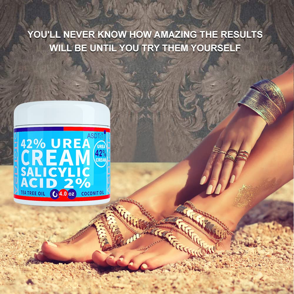 ASDToTio Urea Cream 42% - Premium Urea Foot Cream - With 2% Salicylic Acid, Tea Tree Oil, Shea Butter, Aloe Vera - For Feet, Hands, Heels, Elbows, Knees and More - 4 oz ASDToTio