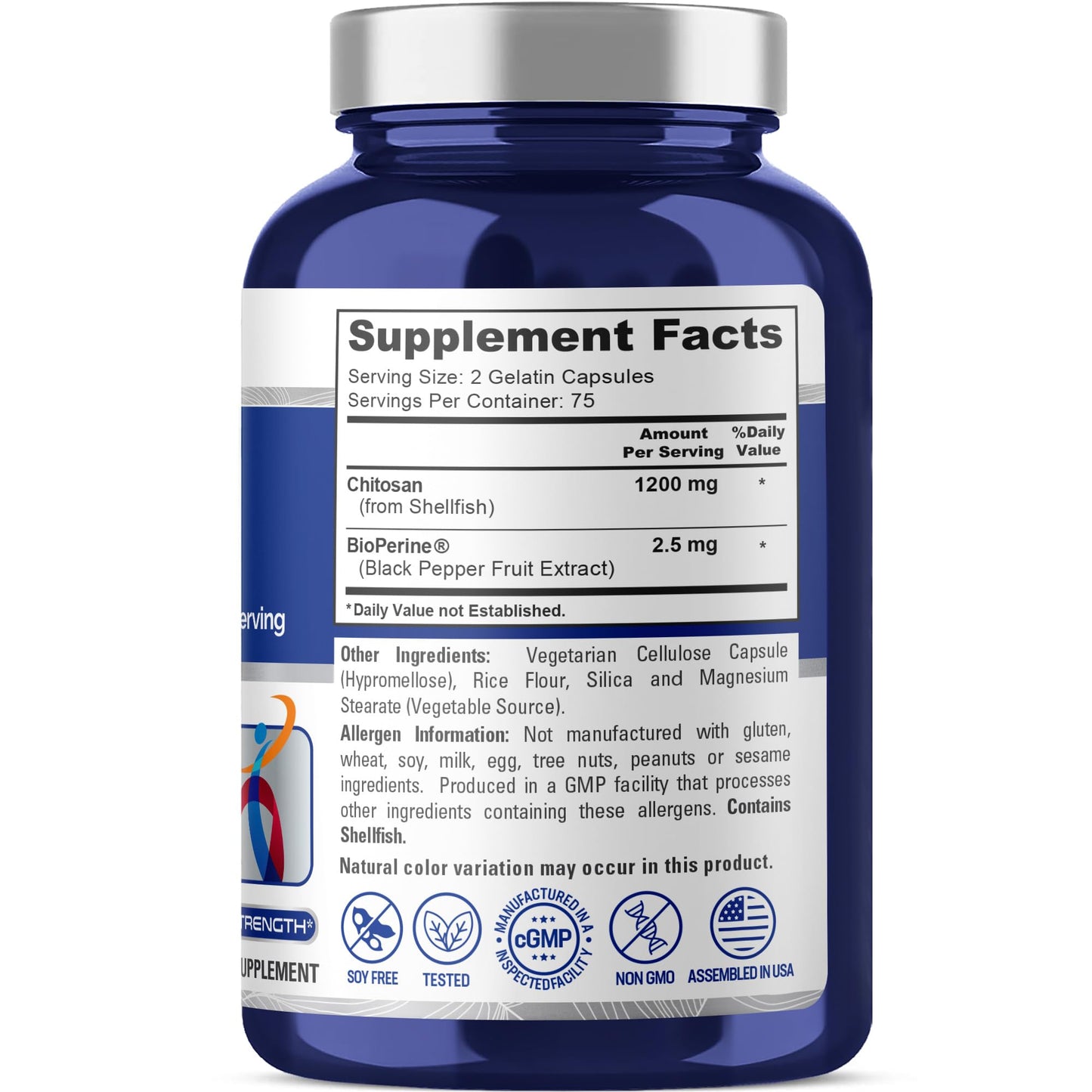 NusaPure Chitosan 1200mg 150 Caps (Non-GMO & Soyfree) with Bioperine NusaPure