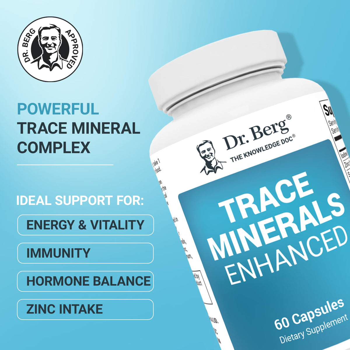 Dr. Berg Trace Minerals Enhanced Complex - Complete with 70+ Minerals Including 10 mg of Zinc - Dietary Supplement - 60 Capsules Dr. Berg Nutritionals