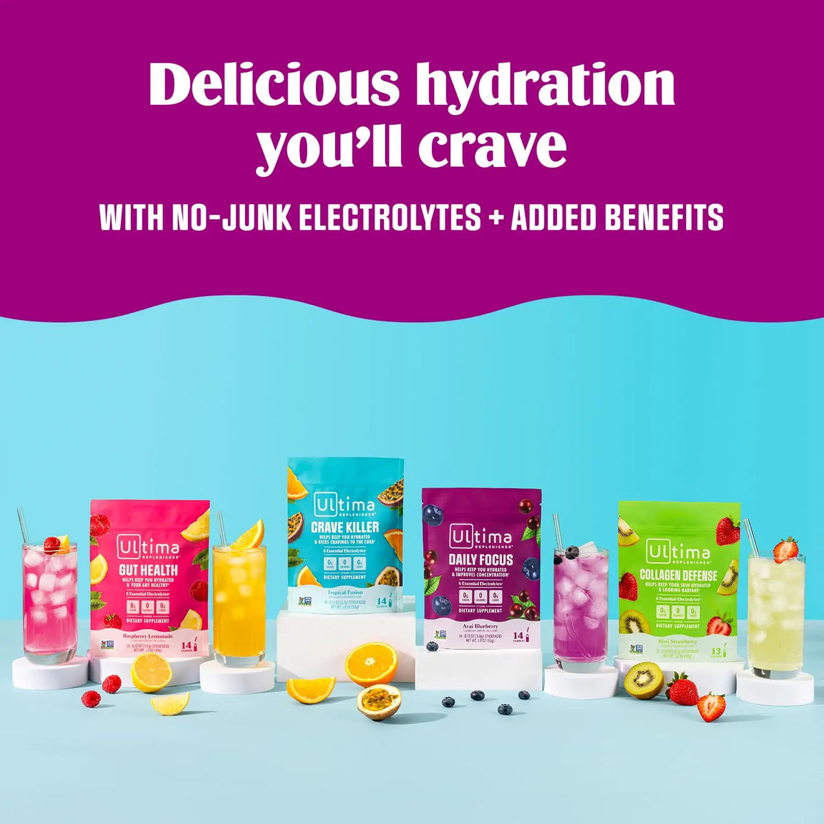 Ultima Replenisher Gut Health Supplement and Electrolytes Powder - Raspberry Lemonade, 14 Stickpacks Ultima Replenisher