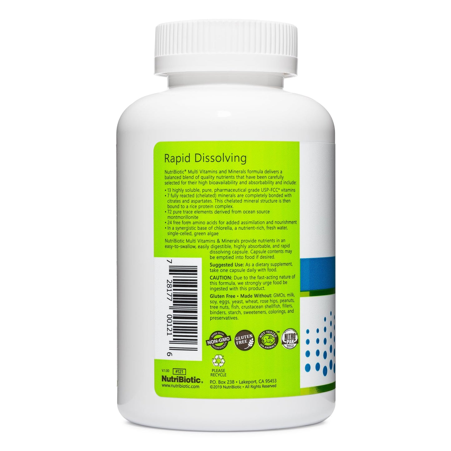 NutriBiotic – Multi Vitamins & Minerals, 180 Ct Capsules (Formerly Hypoallergenic Multiple) | 72 Pure Trace Elements in a Base of Chlorella | Pharmaceutical-Grade & Highly Absorbable | Gluten Free NutriBiotic