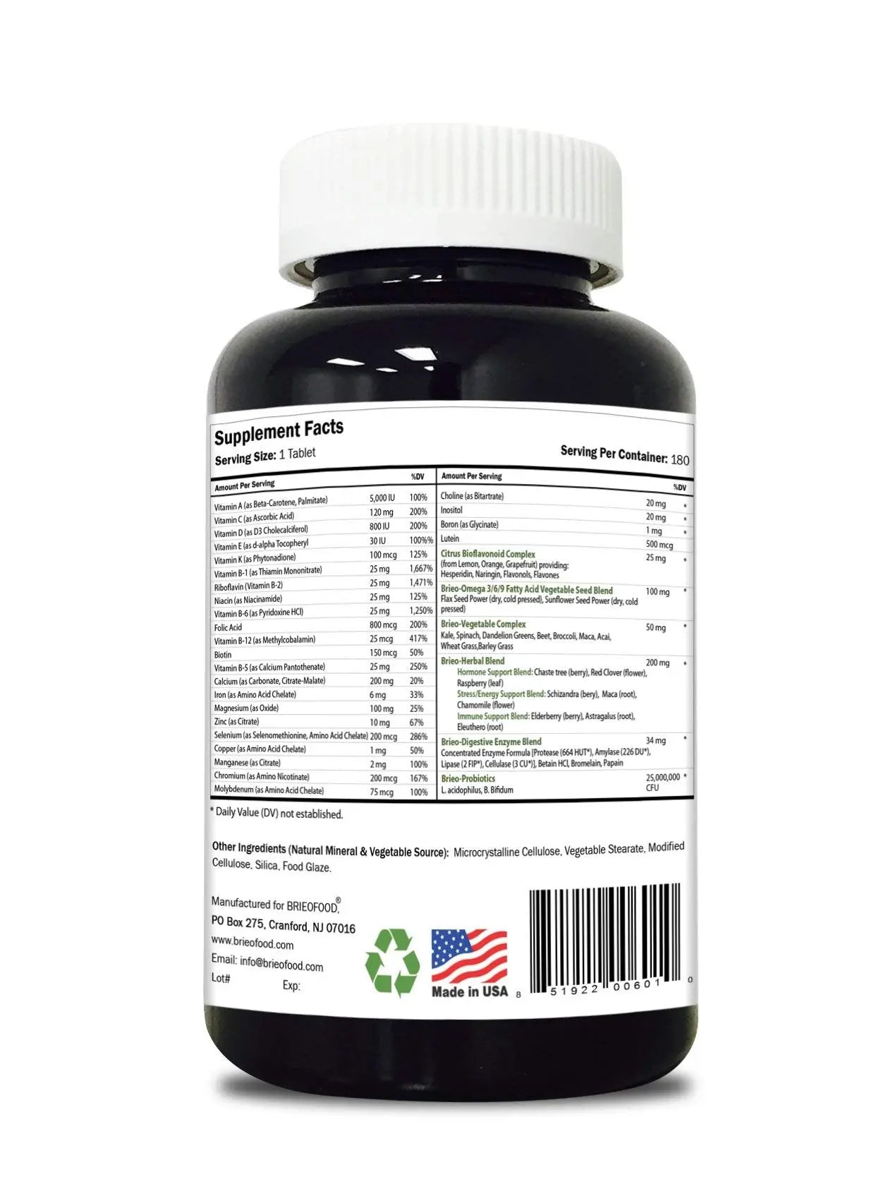 Briofood, Day-to-Day Food Based Women's Multi (180 Tablets) with Vegetable Source Omegas Brieofood
