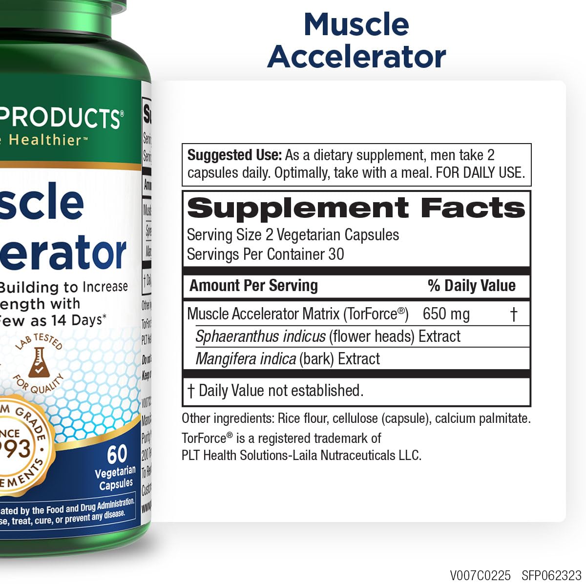 Purity Products Muscle Accelerator 650 mg Patented & Clinically Tested Muscle Accelerator Blend of Ayurvedic Herbal Extracts Promotes Strength, Endurance + Muscle Growth - 60 Veg Caps Purity Products