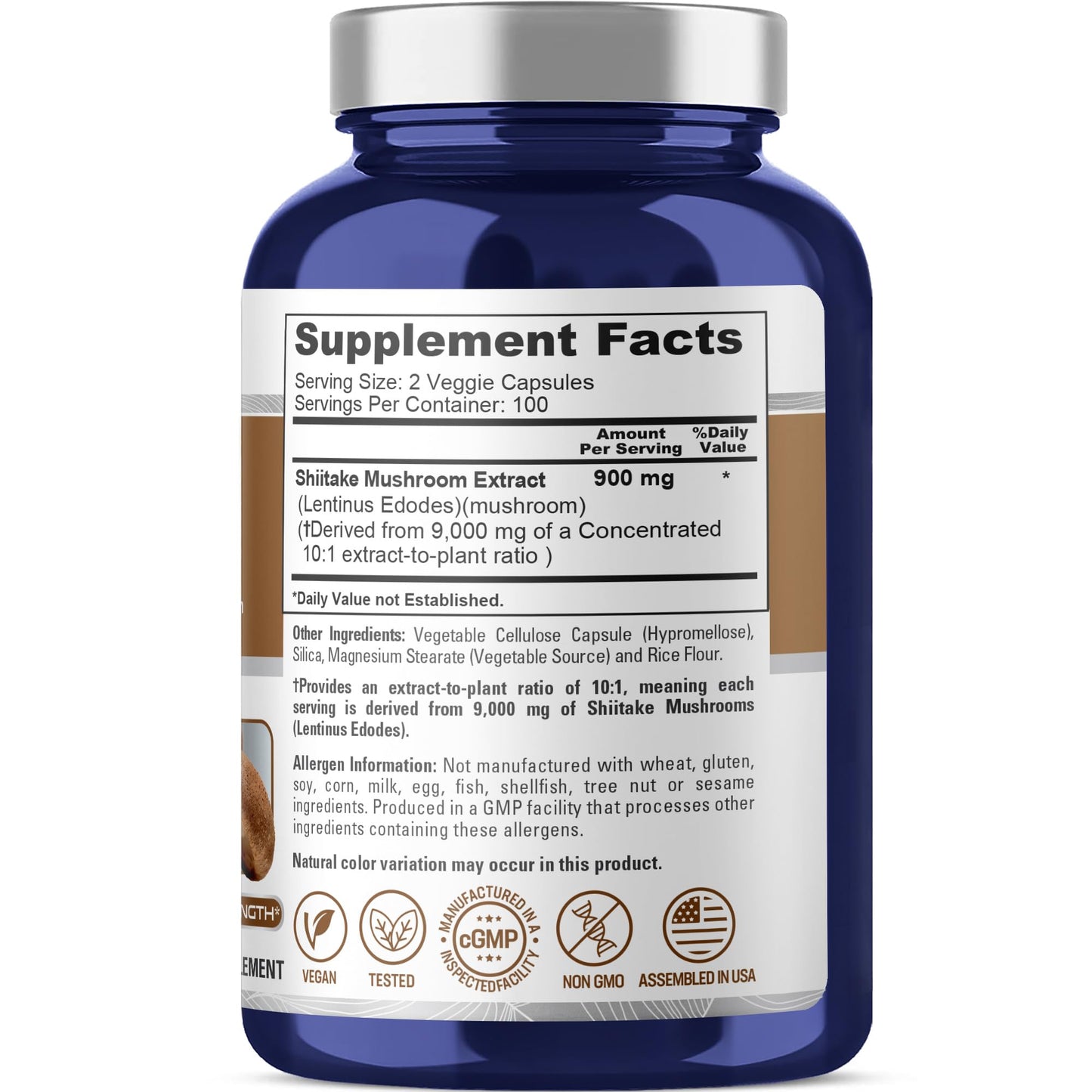 NusaPure Shiitake Mushroom 10:1 Extract, 900 mg Equivalent to 9000mg 200 Veggie Capsules (Non-GMO, Vegan) NusaPure