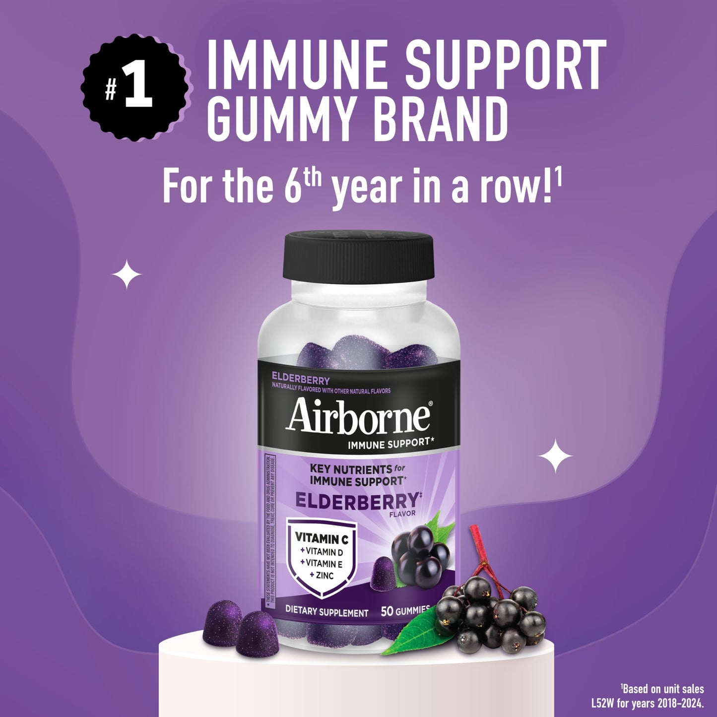 Airborne Elderberry + Zinc & Vitamin C Gummies For Adults, Immune Support Vitamin D & Zinc Gummies With Powerful Antioxidant Vitamins C D & E Airborne