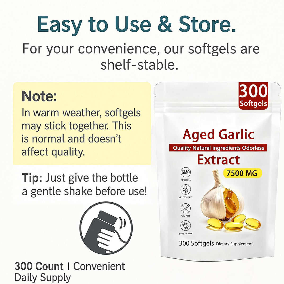 Aged Garlic Extract – 300 Count Odorless Garlic Supplement for Heart & Immune Support – Non-GMO, All-Natural Softgels, 2-Year Matured for Antioxidant Wellness (1) NAPEXIX