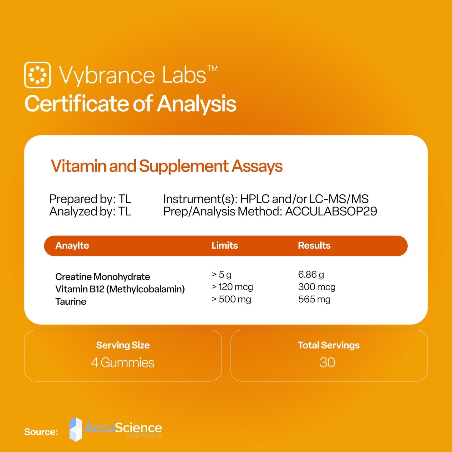 VYBRANCE LABS Creapure Creatine Gummies 5g + Taurine & B12 - Sugar-Free, Vegan, Gluten-Free - Citrus Mango - 120 Count (30 Servings) for Strength, Energy & Focus VYBRANCE LABS