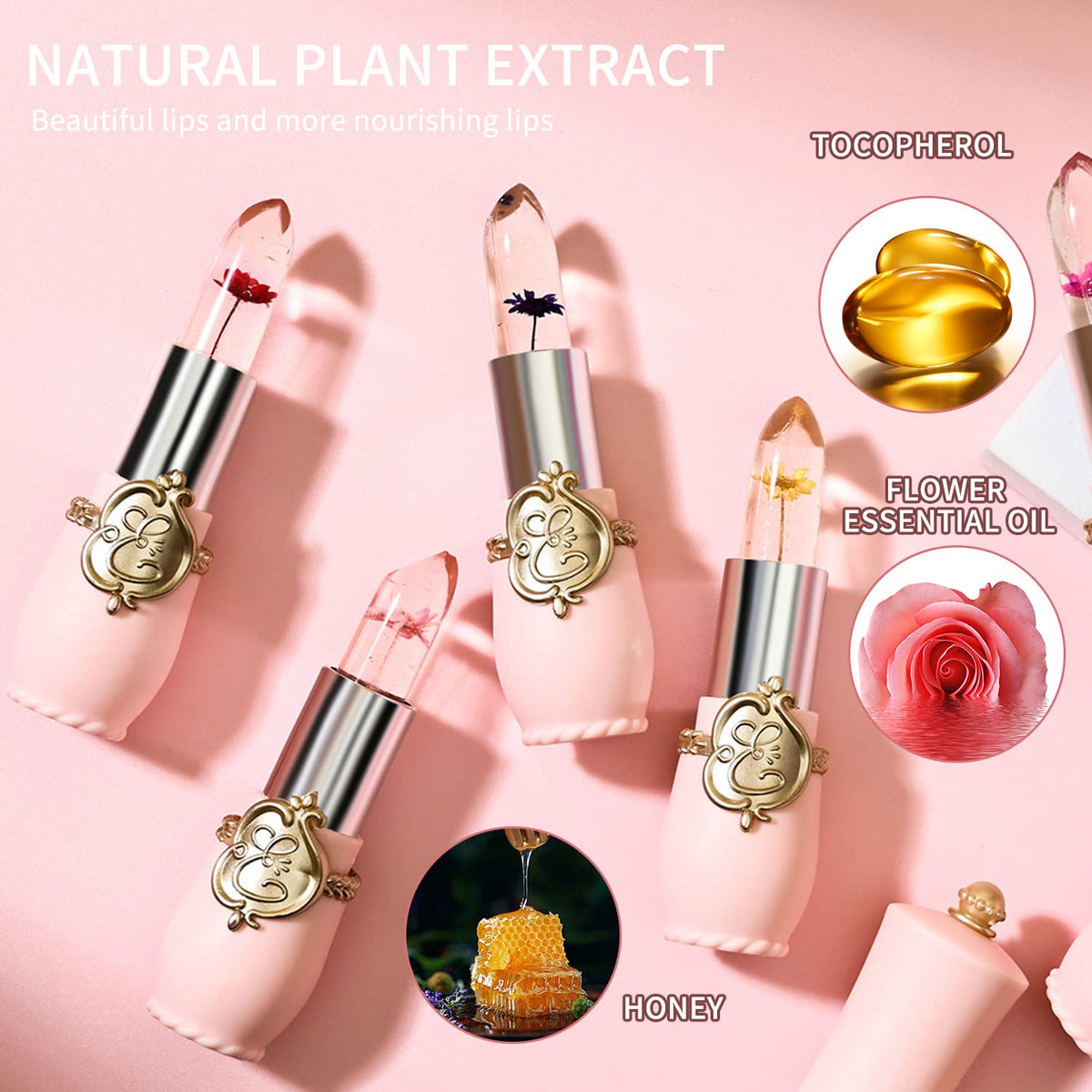 BestLand 6 Pcs/Set Flower Jelly Lipstick Set Temperature Change Moisturizer Long Lasting Nutritious Balm Magic Color Change Lip Gloss BestLand