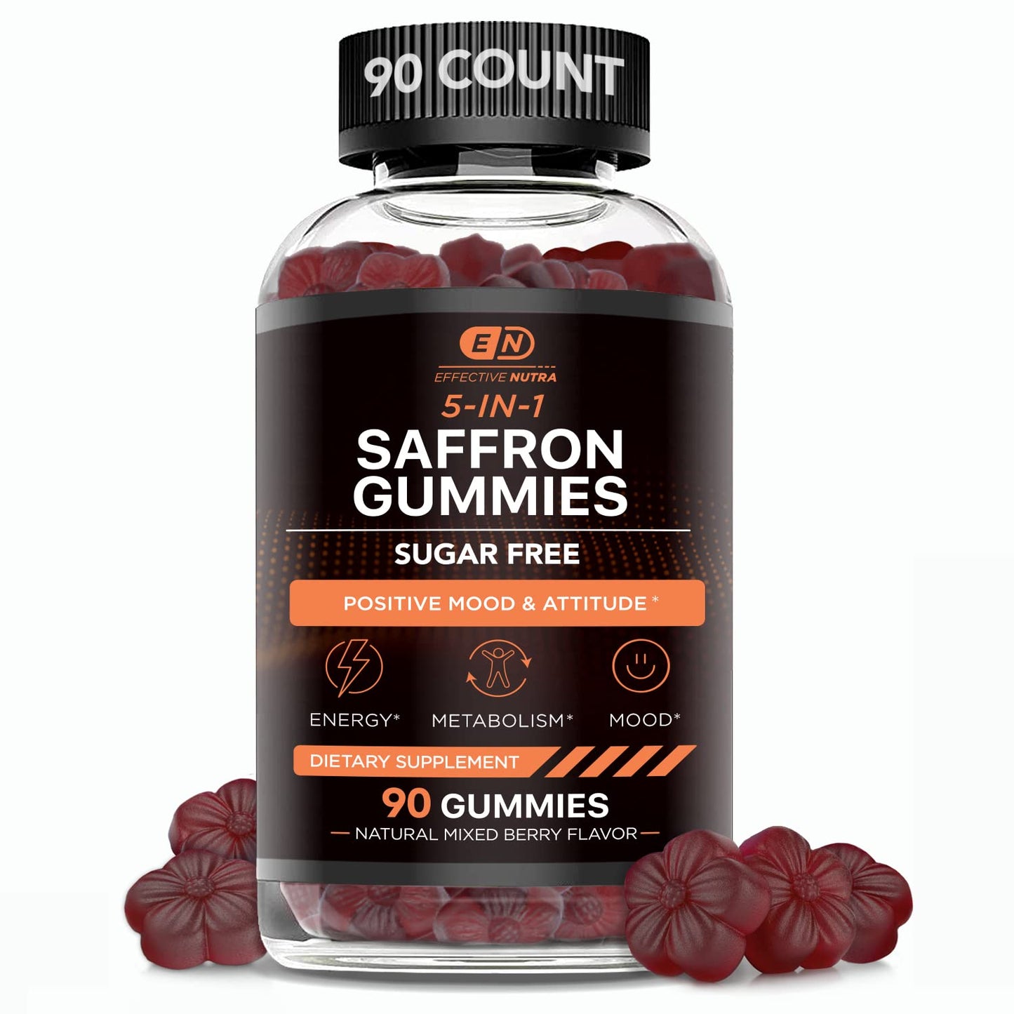 Effective Nutra Saffron Gummies for Adults 88.5mg - Mood Support & Stress Relief with GABA, Passion Flower - 5-in-1 Formula - Sugar-Free, Vegan, Non-GMO, Made in USA - 90 Count (45-Day Supply) Effective Nutra