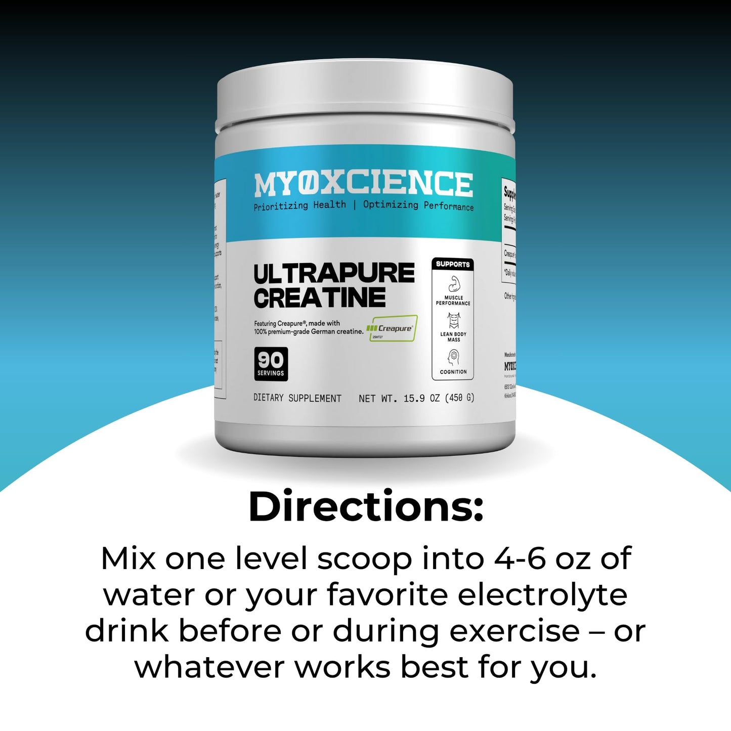 MYOXCIENCE Creapure® Creatine | 5 Grams German Creatine Monohydrate Per Serving | Supports Muscle Performance, Lean Body Mass, & Cognition (90 Serving Jar) MYOXCIENCE