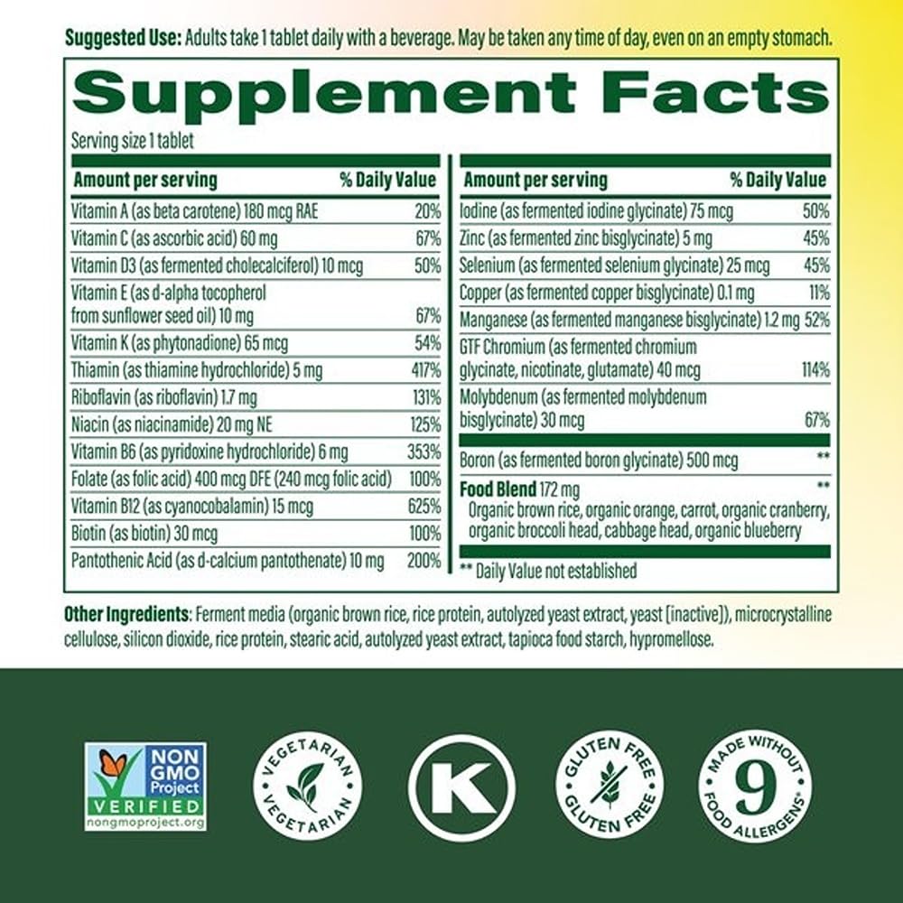 MegaFood One Daily Iron Free Multivitamin - Multivitamin for Women and Men - with Real Food - Immune Support Supplement - Bone Health - Energy Metabolism - Vegetarian; Non-GMO; No Iron - 60 Tablets MegaFood