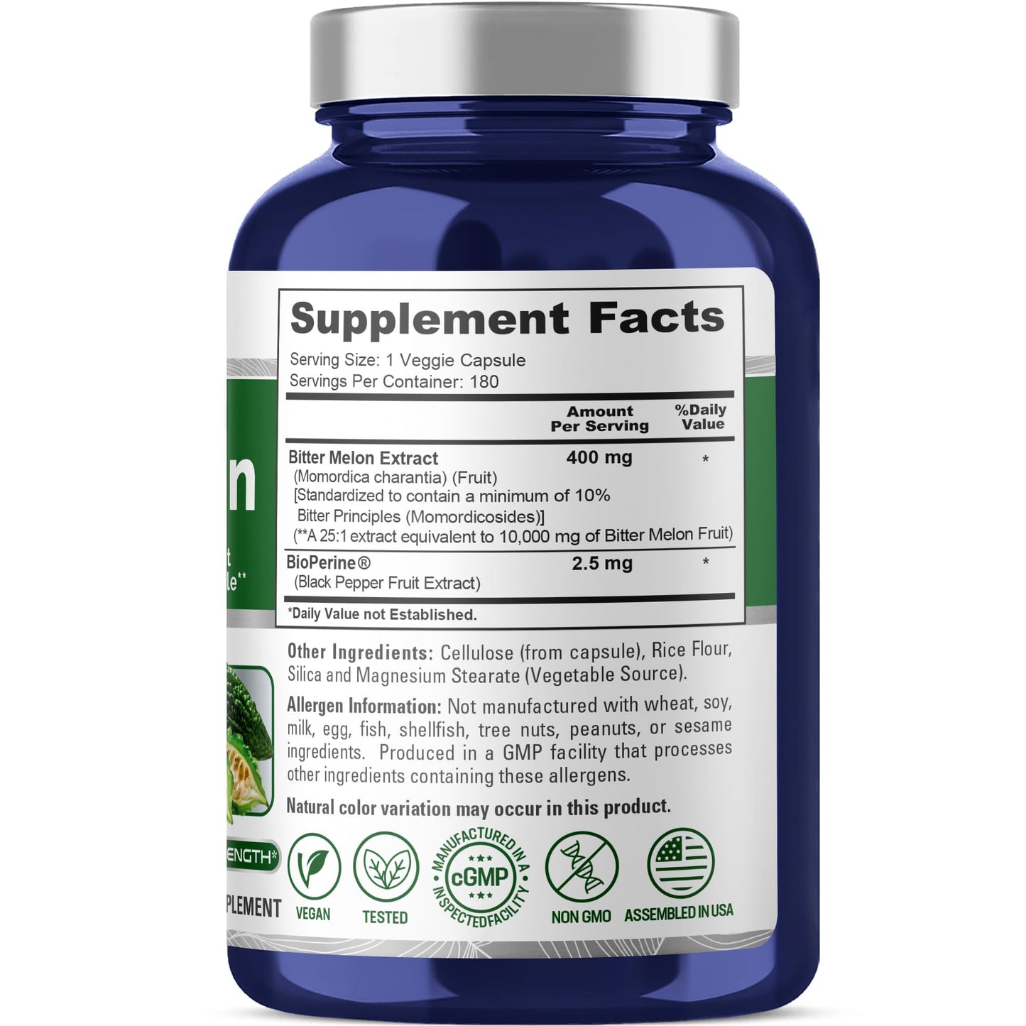 NusaPure Bitter Melon Extract 10,000 mg 180 Vegan Caps (100% Vegetarian, Non-GMO, Gluten-Free, 10% Bitter Principles) Bioperine NusaPure