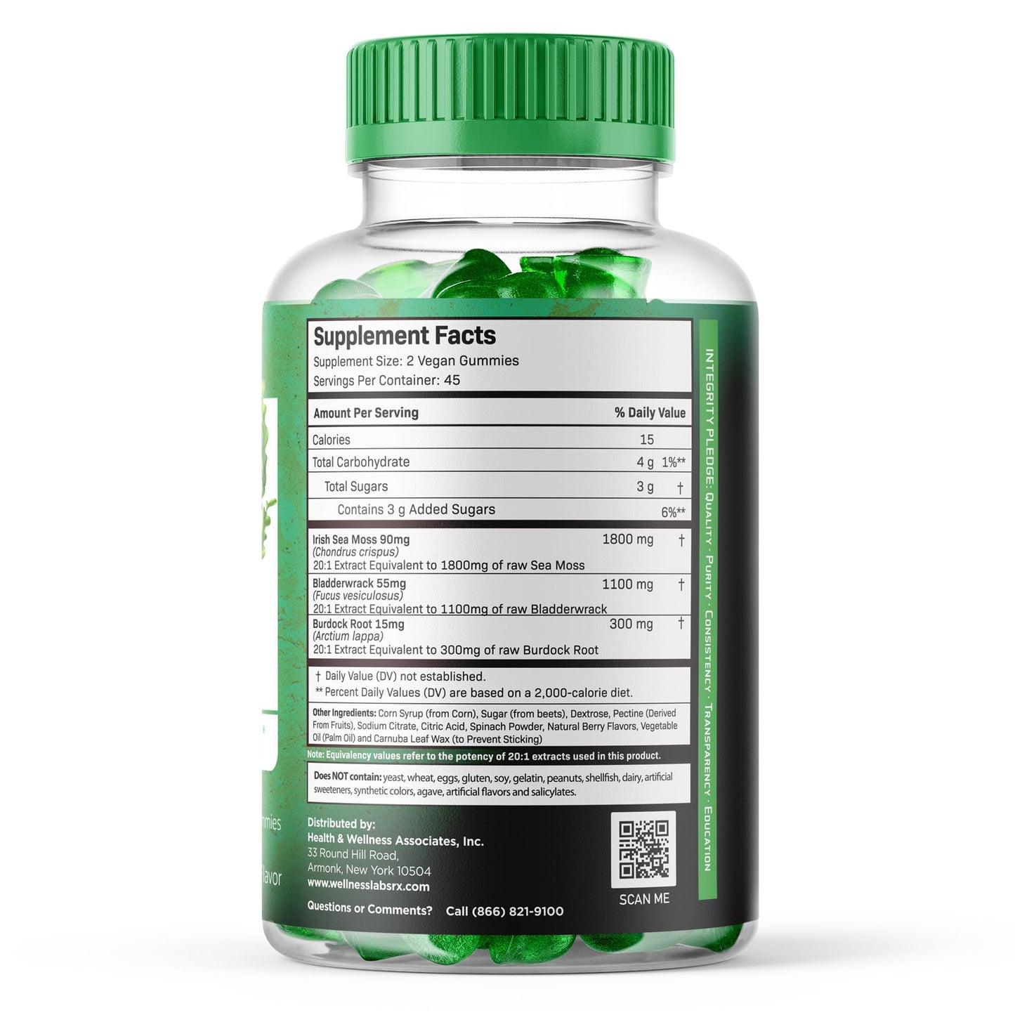 WELLNESS LABSRX Sea Moss Gummies, 3200mg Irish Sea Moss Mixed Berry Flavor with Maximum Potency Bladderwrack and Burdock Root - Supports Skin, Energy and Immunity - 90 Count WELLNESS LABSRX