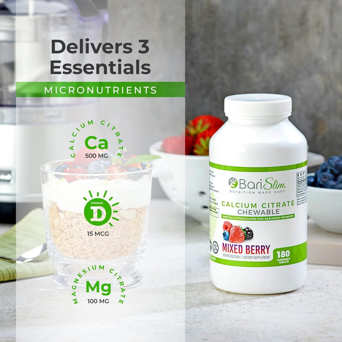 BariSlim Bariatric Calcium Citrate & Advanced Chewable Bariatric Multivitamin with Iron - Bariatric Vitamin and Supplement for Post Bariatric Surgery Including Gastric Bypass and Gastric Sleeve BariSlim