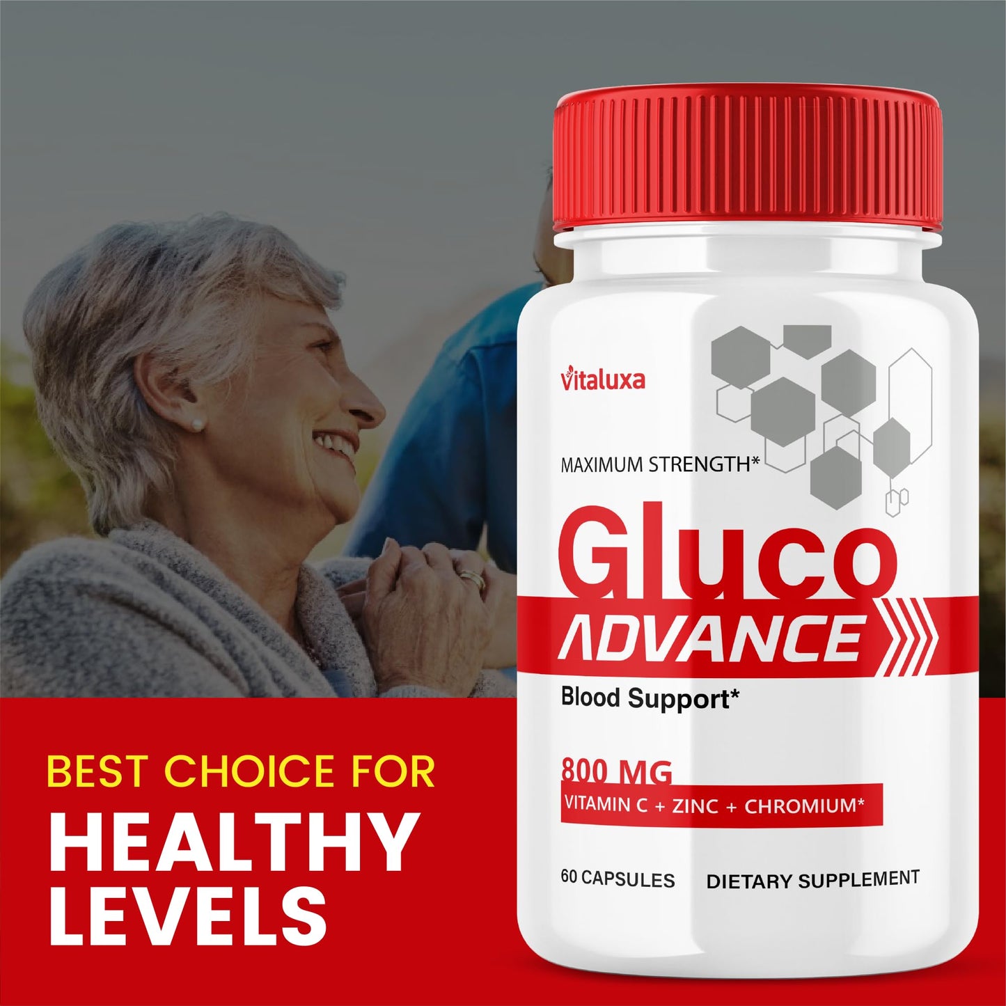 Gluco Advance Capsules, Gluco Advanced Blood Support Supplement GlucoAdvance Pills for Joints, GlucoseAdvance Premium Blend Flow Balance All Natural Formula Overall Health Wellness (60 Capsules) Vitaluxa