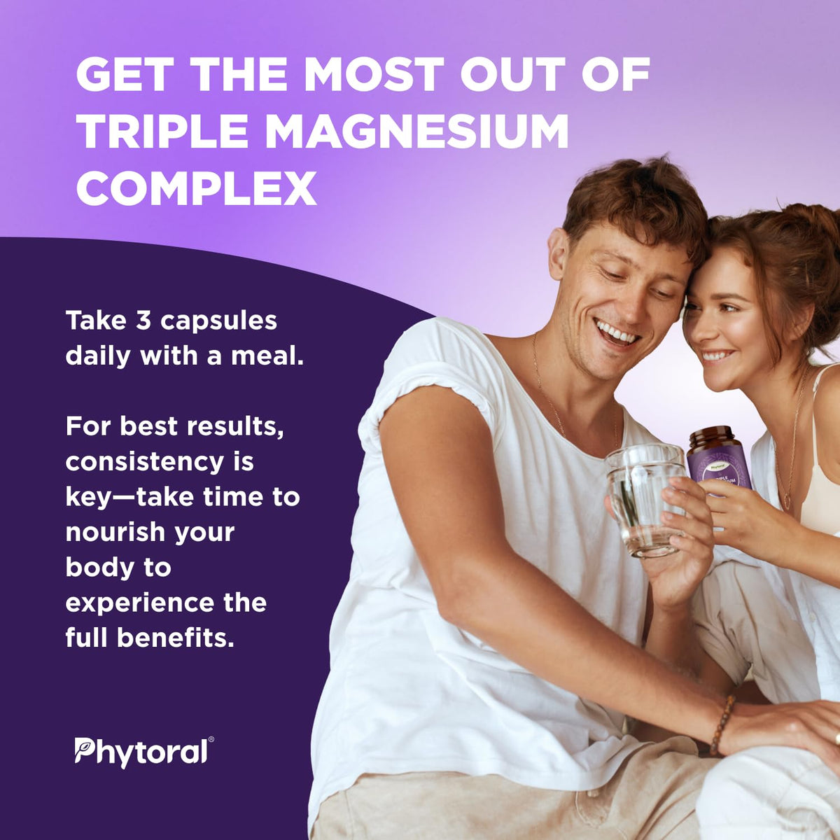 Highly Potent Magnesium Complex Capsules - Triple Magnesium Blend with Taurate Glycinate and Malate - 400mg Supplement Supports Relaxation & Overall Wellness Non-GMO Vegan - 90 Count Phytoral