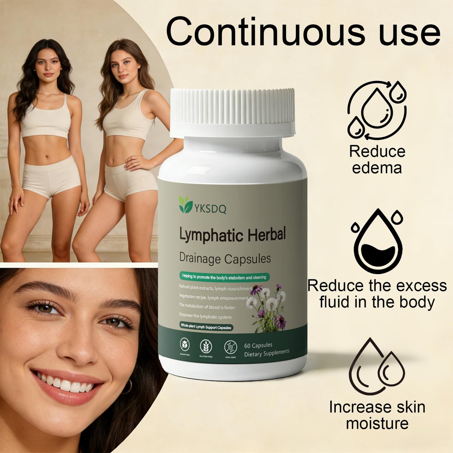 PKQLQ Lymph Drainage Capsules | Natural Detoxification Help Maintain the Healthy Fluid Balance of Both Women and Men, Promote Blood Virculation and Maintain Good Health. 60 Capsules (1) PKQLQ