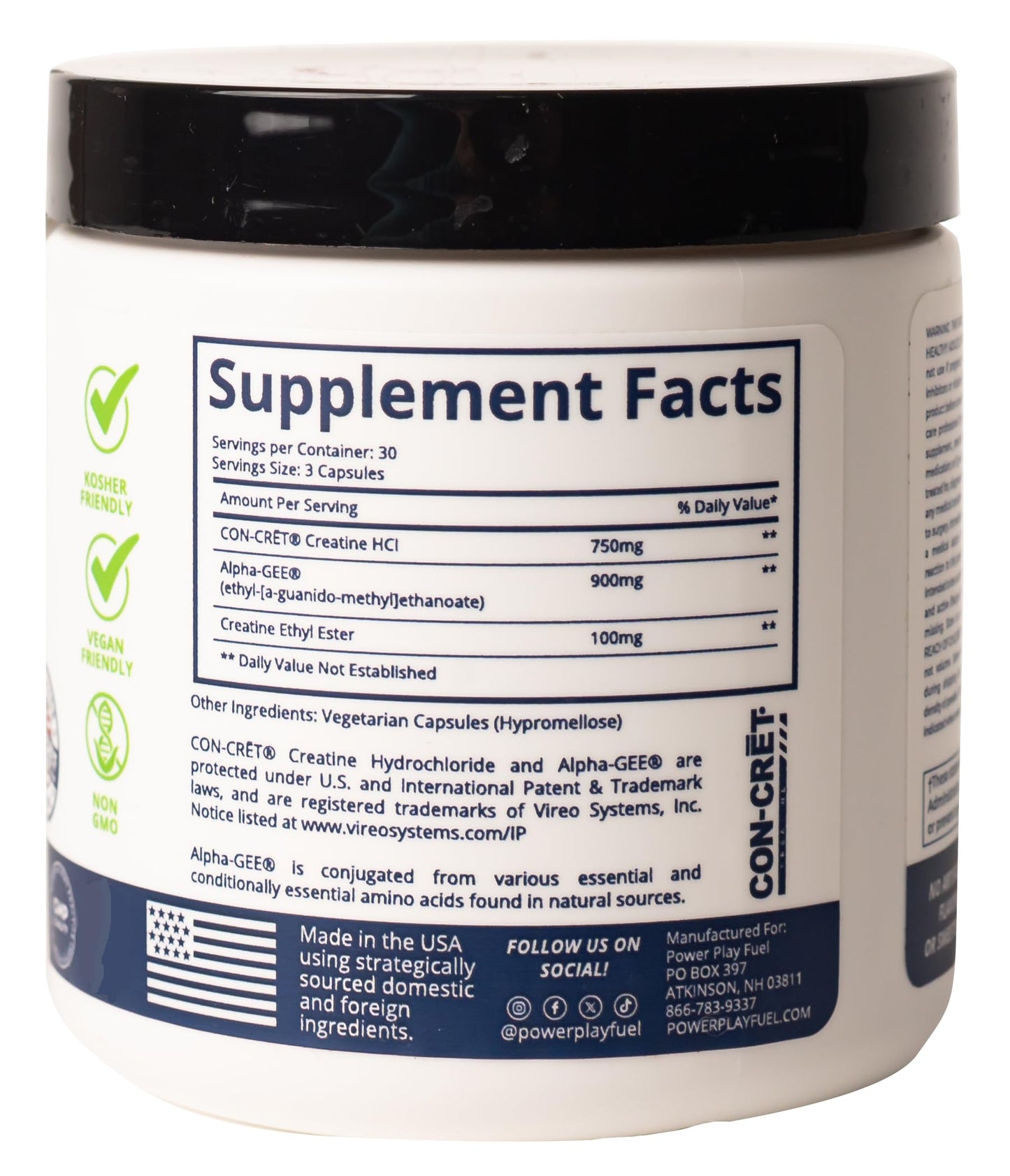 CREATINE HCl + Recovery Capsules for Men and Women, Muscle & Brain Health, Cognitive Function, Immune Support - 90 Vegetable Capsules POWER PLAY FUEL