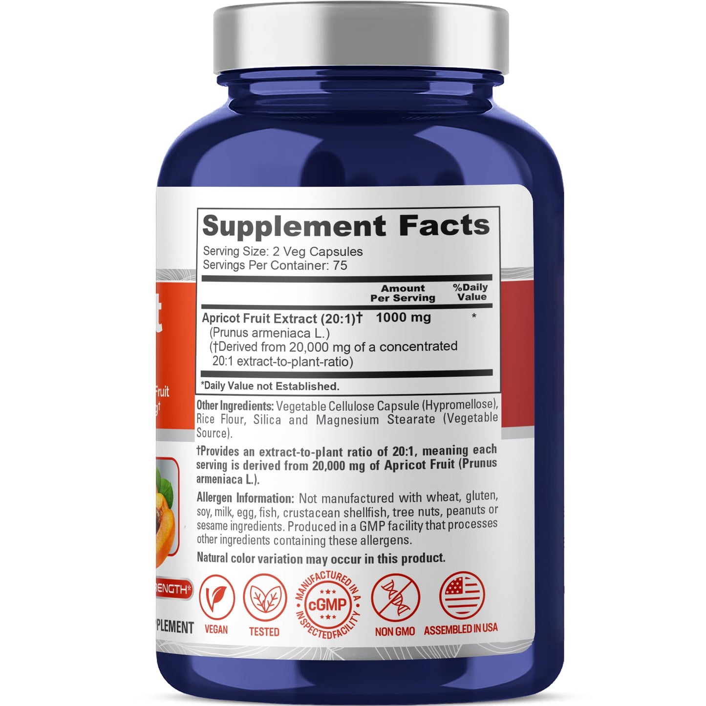 NusaPure Apricot 20:1 Extract, 1000 mg Equivalent to 20,000mg 150 Veggie Capsules (Vegan, Non-GMO) NusaPure