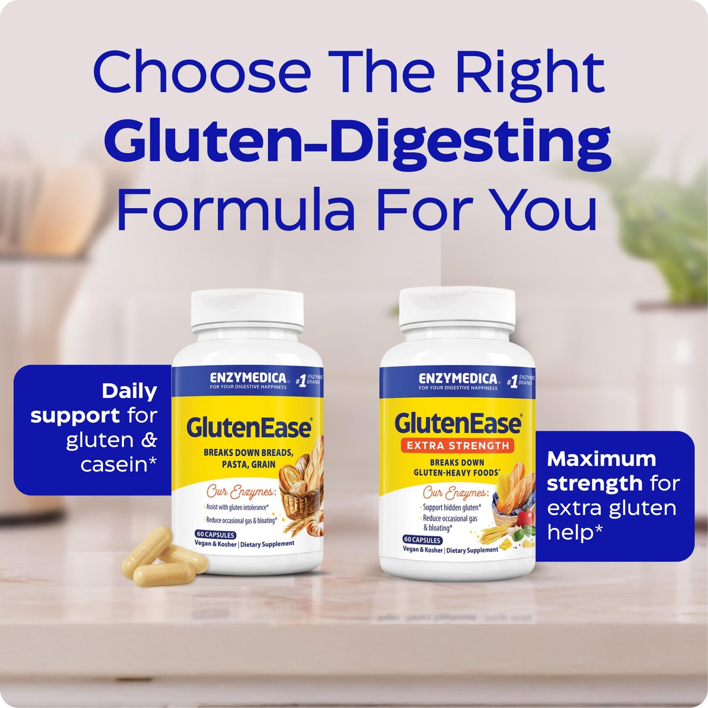 Enzymedica - GlutenEase Extra Strength, Complete Gluten & Casein Formula with Digestive Enzymes + DPP-IV, 30 Capsules Enzymedica
