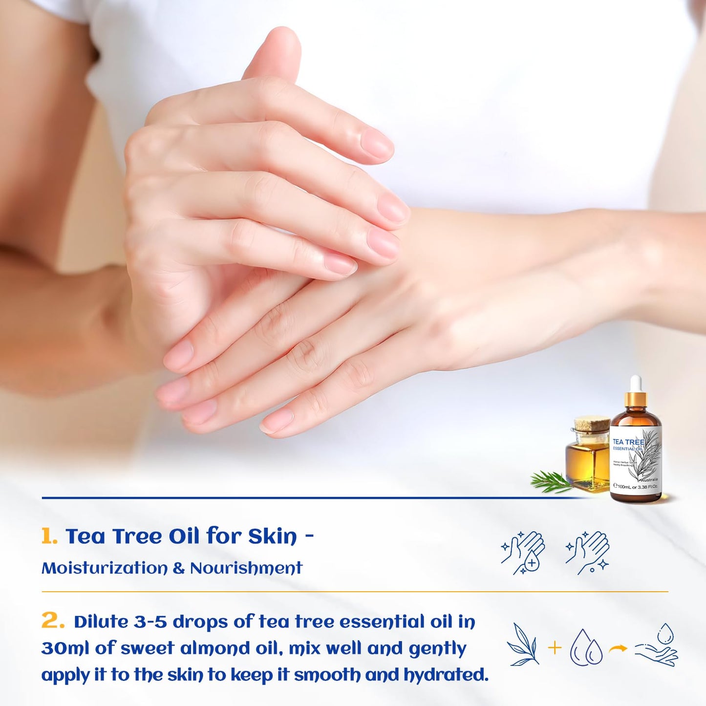 HIQILI Tea Tree Essential Oil (100 ML), 100% Pure for Toenail Fungus, Hair Damage HIQILI