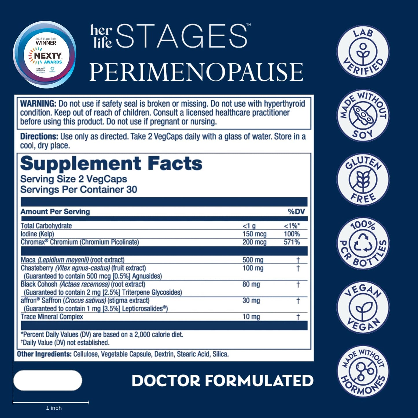 SOLARAY Perimenopause her Life Stages - Perimenopause Supplements Women - Hot Flashes, Menopause Support - Saffron and Chasteberry - Made Without Hormones - 60-Day Guarantee - 30 Servings, 60 VegCaps SOLARAY
