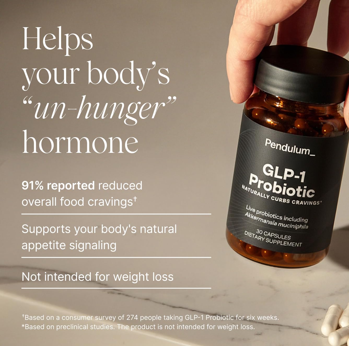 Pendulum GLP-1 Probiotic – Supports Appetite Control and Craving Management, Naturally | Improves Regularity & Gut Health with Akkermansia & Other Strains (30 Capsules) Pendulum