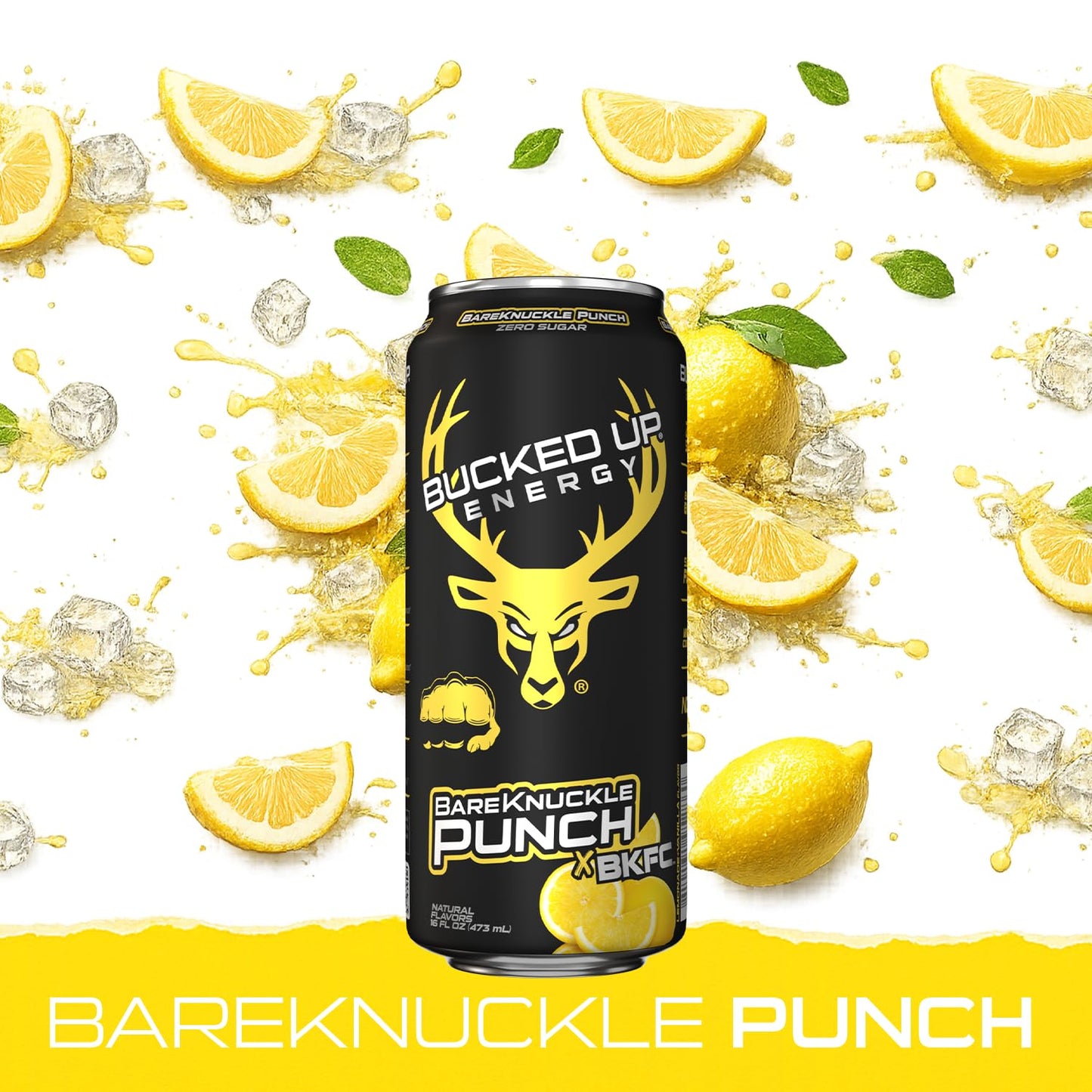 Bucked Up Energy Zero Sugar | 300mg Caffeine Energy Drink with AlphaSize TeaCrine Dynamine and Huperzine A | Zero Sugar Performance Beverage, 12 Pack, 16 fl oz Cans (BKFC Bareknuckle Punch)