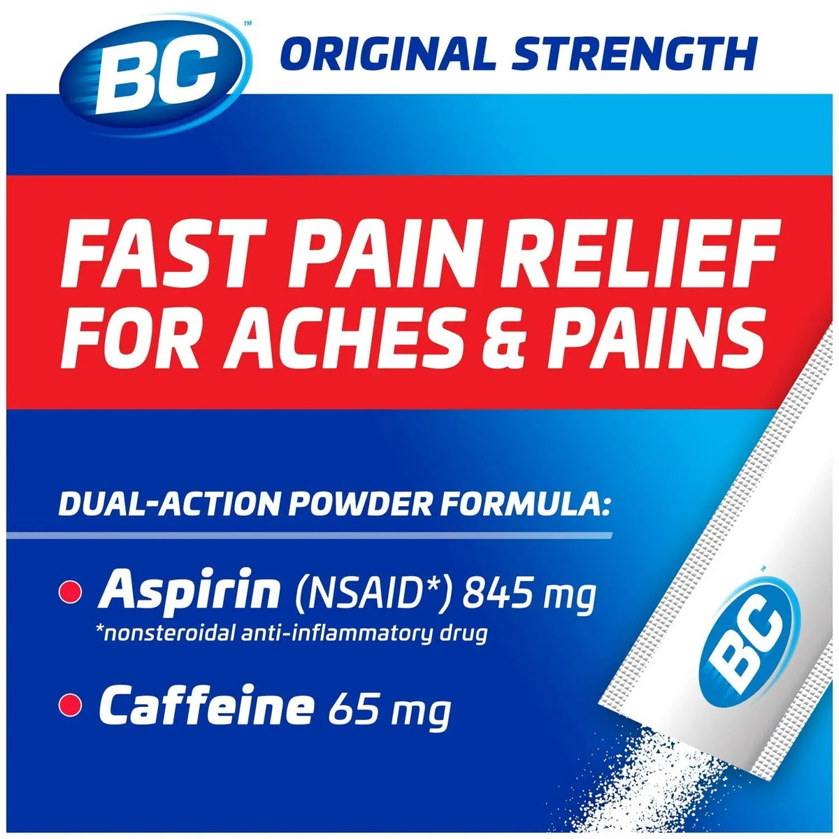 BC Powder Original Strength Pain Reliever, 50 Powder Sticks, 50 Count(Pack of 6) BC