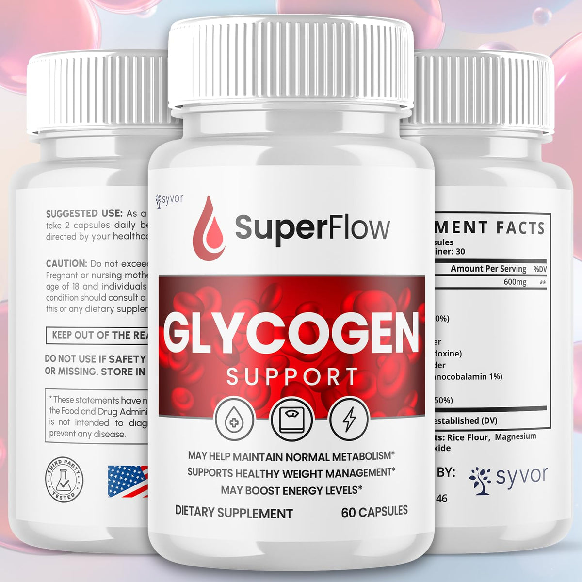 Super Flow Glycogen Support, Official SuperFlow Advanced Formula Glyco Optimizer Capsules, All Natural Super Flow Glycogen Pills, Daily Wellness Supplement to Support Healthy Balance (60 Capsules) Syvor