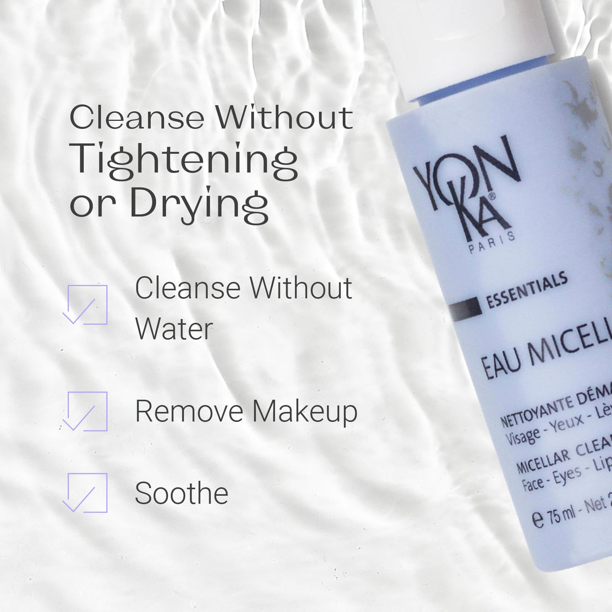 Yonka Eau Micellaire Travel Size | Micellar Water and Cleansing Makeup Remover | Gentle Face Wash with Rose and Chamomile to Remove Impurities and Hydrate | Paraben-Free | 2.53 fl oz Yonka