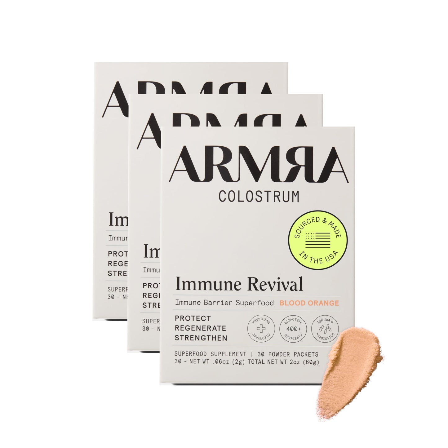 ARMRA Colostrum™ Premium Powder, Grass Fed, Gut Health Bloating Immunity Skin & Hair, Contains 400+ Bioactive Nutrients, Keto, Gluten & Fat Free (Blood Orange Bundle | 90 Servings) ARMRA