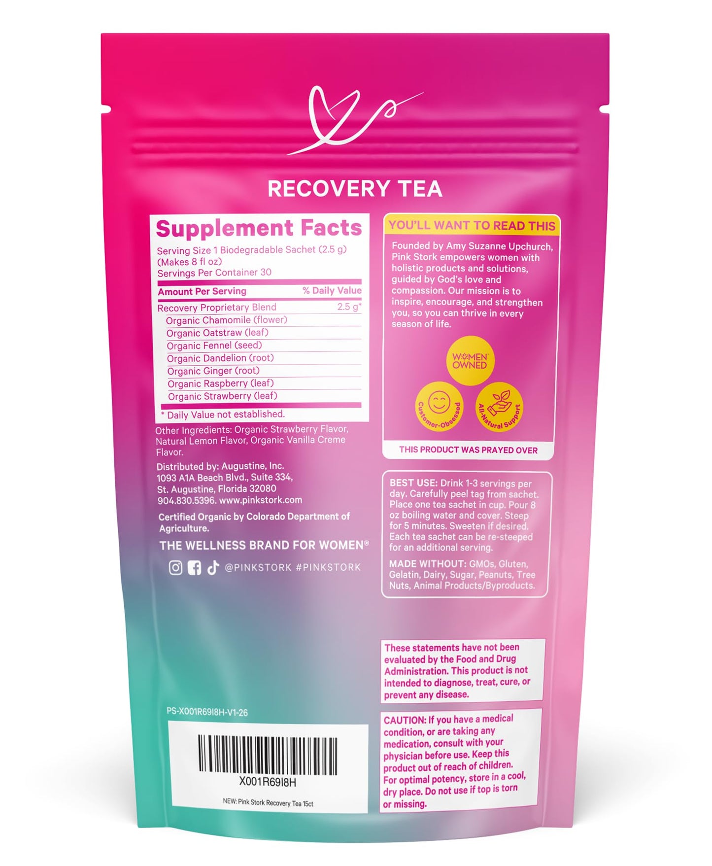 Pink Stork Postpartum Recovery® Herbal Tea, Organic Red Raspberry Leaf with Chamomile, Hormone Balance for Women After Labor & Delivery, Strawberry, Postpartum Essentials, Caffeine-Free, 15 Sachets Gsupps Australia