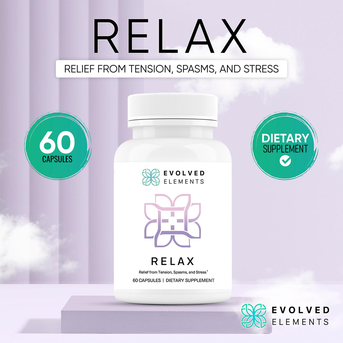 Evolved Elements All-Natural Muscle Relaxer | 60 Capsules | Spasm Relief with Magnesium, Passion Flower, and Valerian Root | Relieves Muscle Spasms, Tension, and Promotes Calmness Evolved Elements